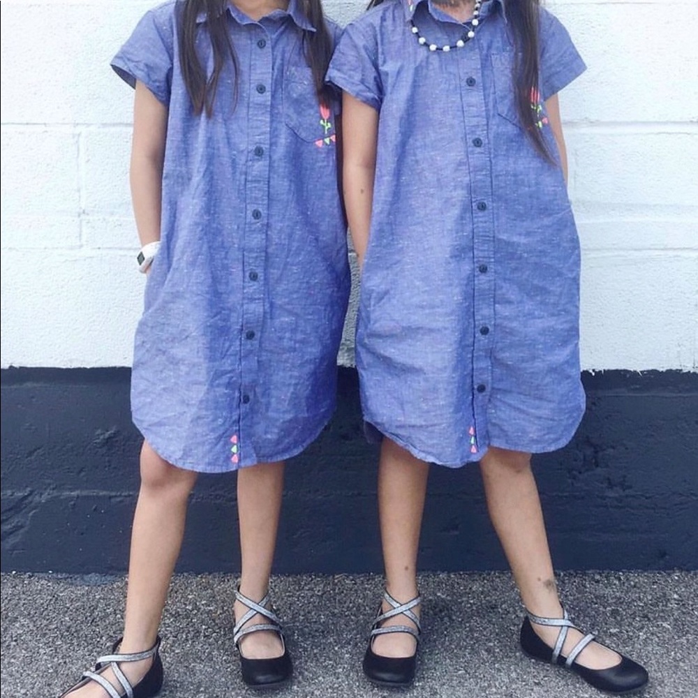 Tea Collection Embroidered Chambray Shirt Dress sz 7